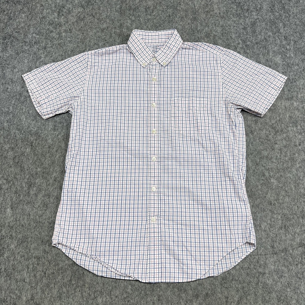 J Crew Shirt Mens M White Check Lightweight Short Sleeve Button Cotton Casual